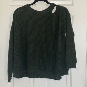 Green Sweater with cold shoulder detail - One Size